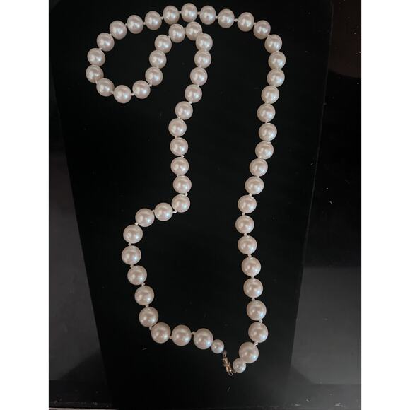 Vintage Lustrous Faux 10mm Pearl Necklace 15" Hand Knotted Bridal - Picture 2 of 4